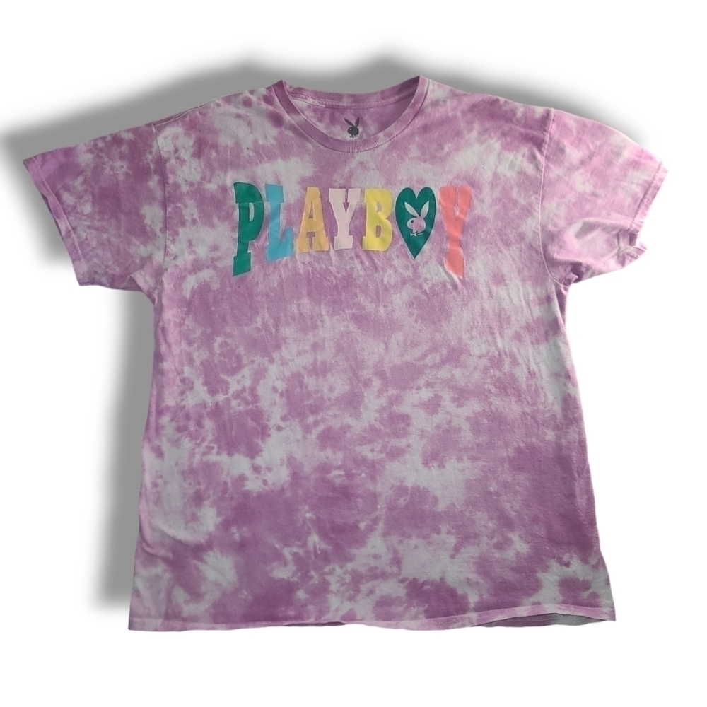 Playboy Purple White Tie-Dye Logo Tee